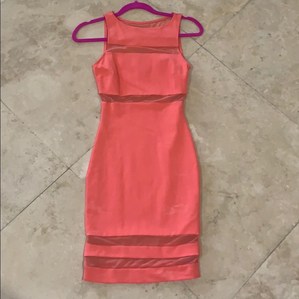 Coral mesh striped dress